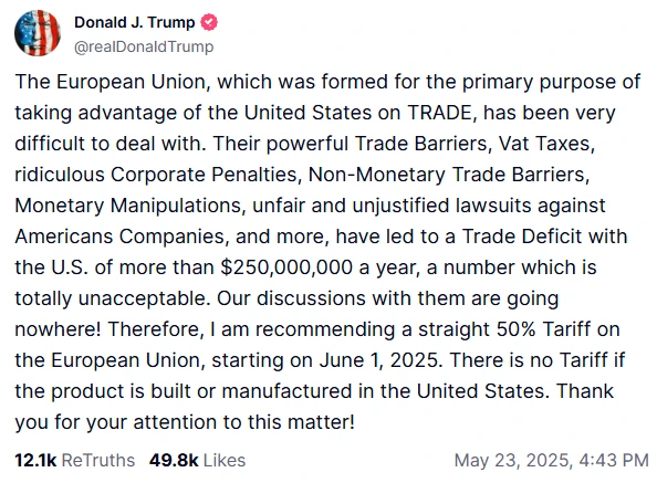 Donald Trump Announcing His EU Tariffs