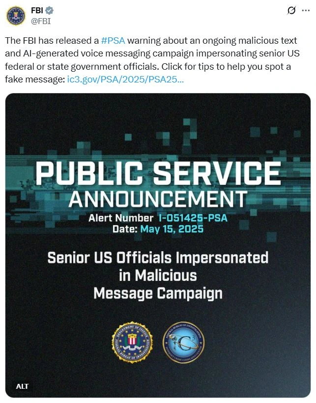 Deepfake Warning - FBI