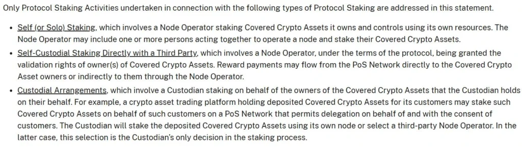 Crypto Staking Clarification - SEC
