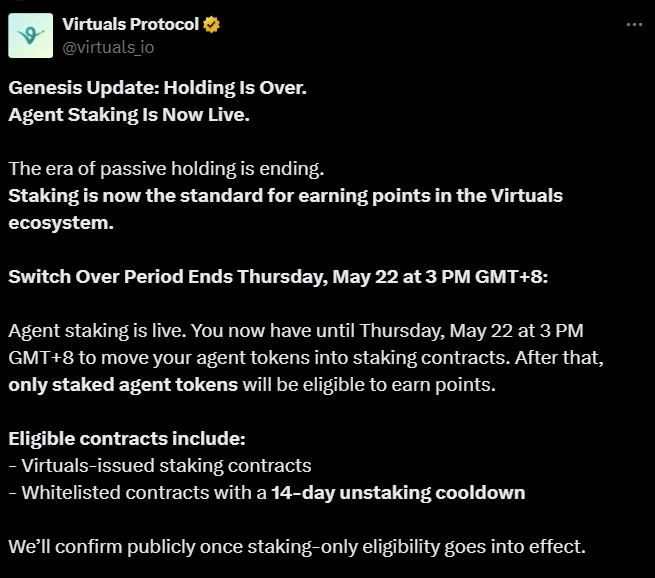 Virtuals Protocol Agent Staking