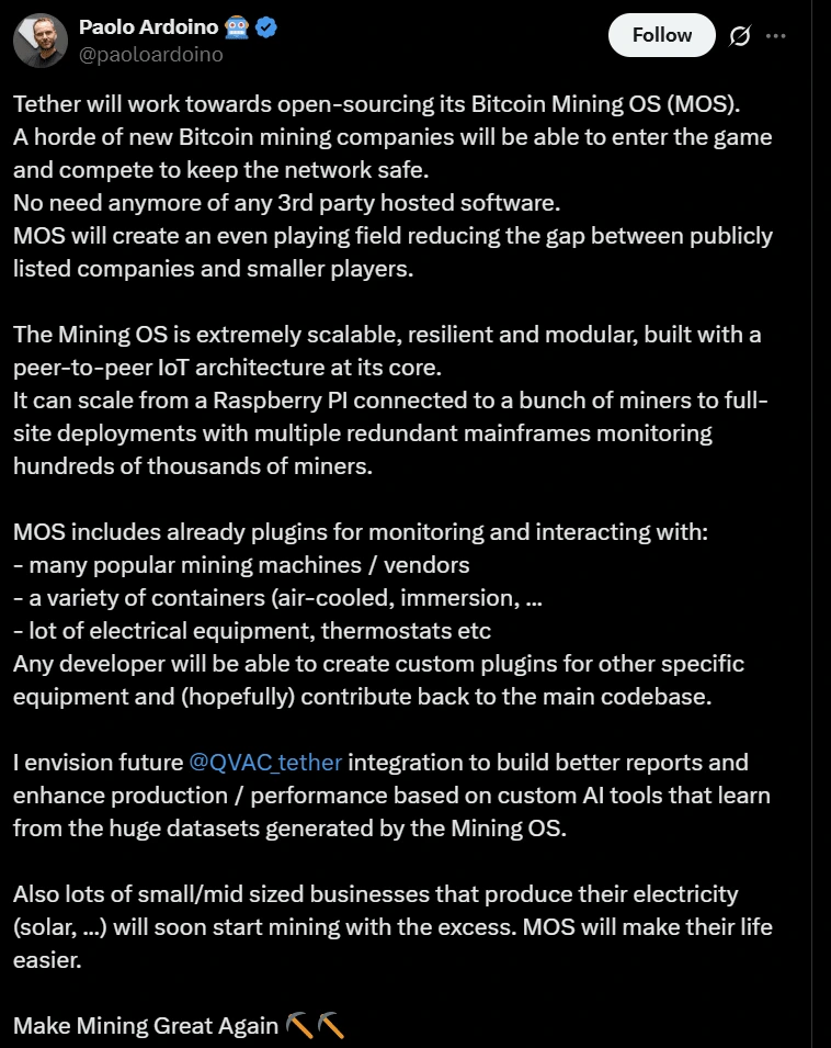 Paolo Ardoino Discussing Tether's Decision To Make Their Bitcoin Mining Software Open Source