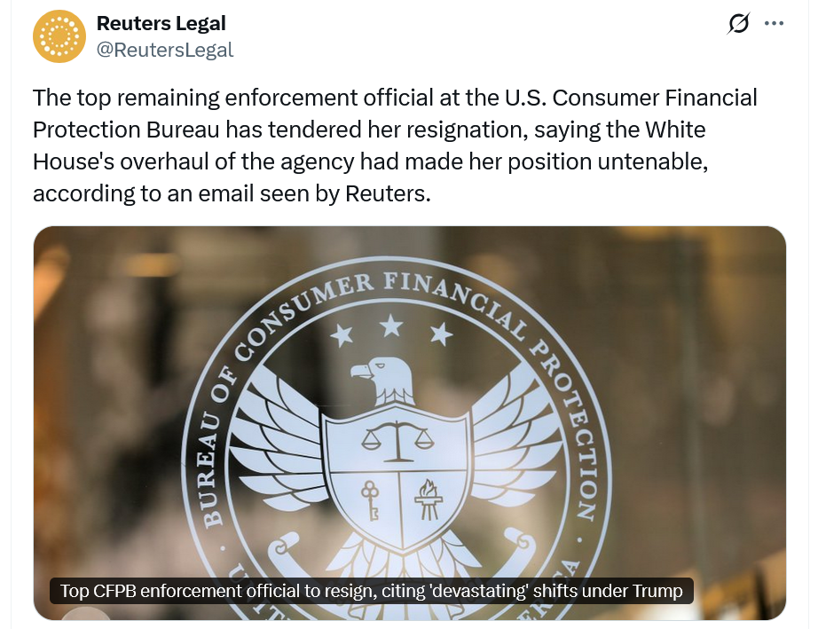 Top CFPB Official Resigns