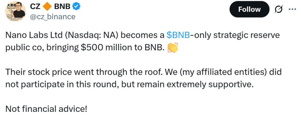 Changpeng Zhao Nanolabs