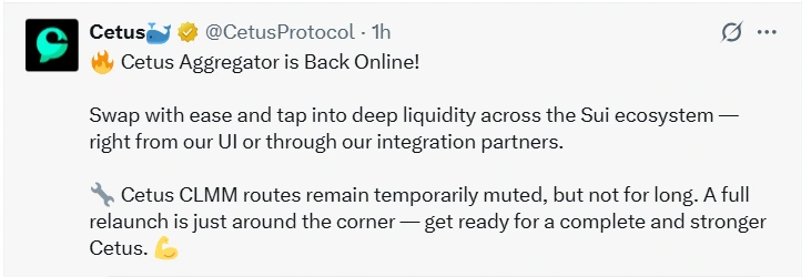 Cetus Going Back Online