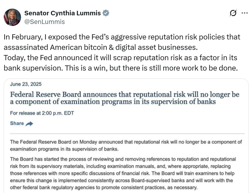 Cynthina Lummis Reputational Risk