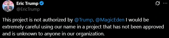 Eric Trump Calls Out Magic Eden