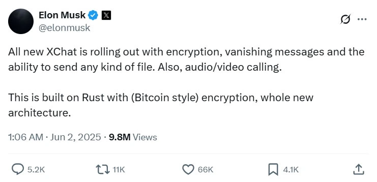 Elon Musk Announcing XChats