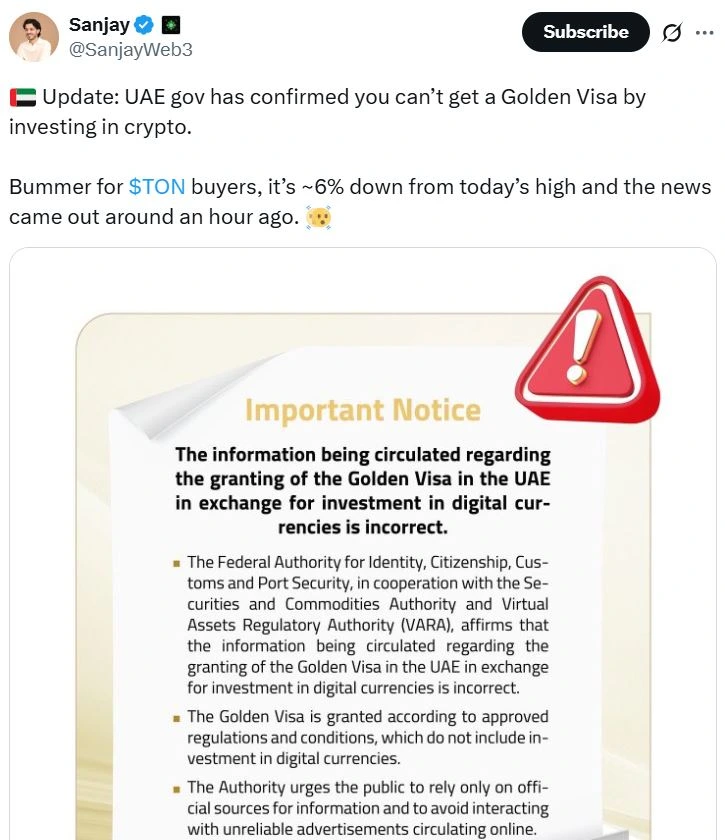 UAE Toncoin Golden Visa