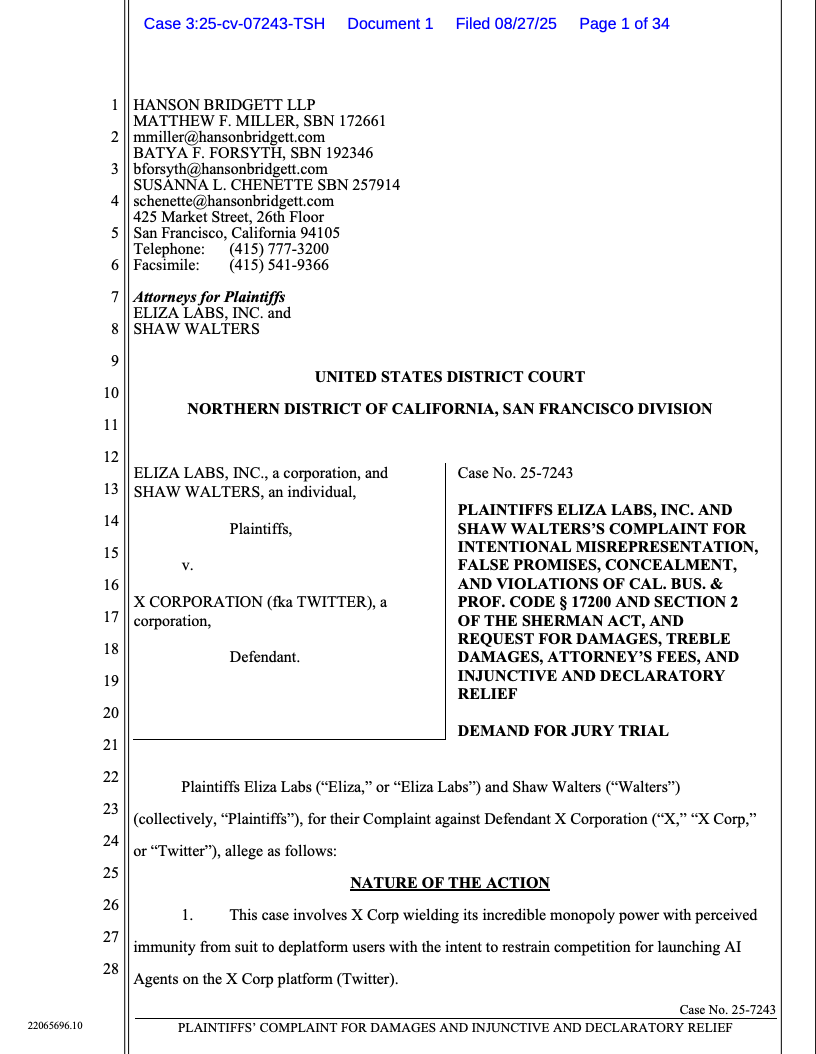 Eliza Labs Elon Musk Lawsuit