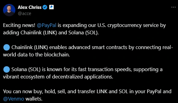 PayPal Chainlink Partnership
