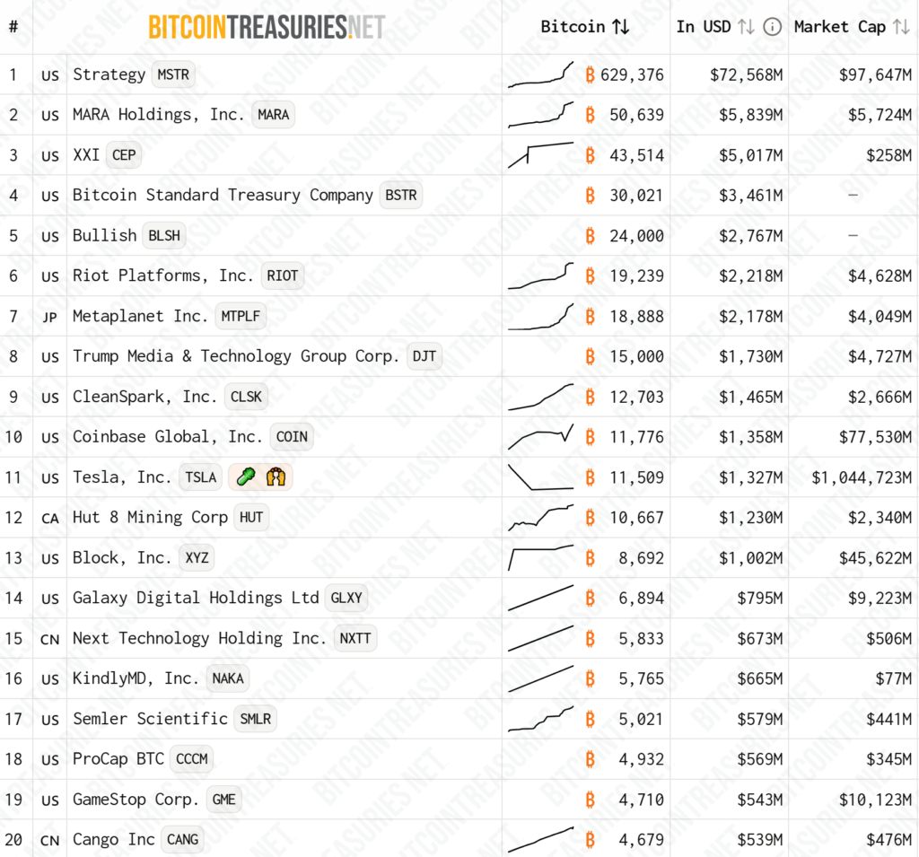 Top 10 Bitcoin Treasury Firms