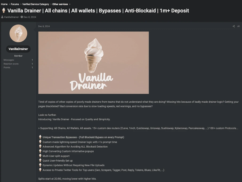 Vanilla Drainer Advert