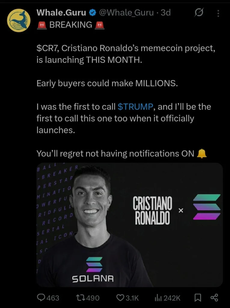 Whale Guru CR7 Memecoin