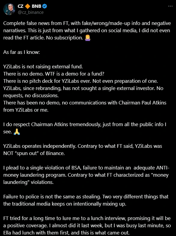 CZ YZi Labs Controversy