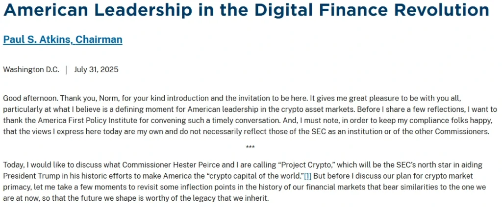 Paul Atkins Project Crypto