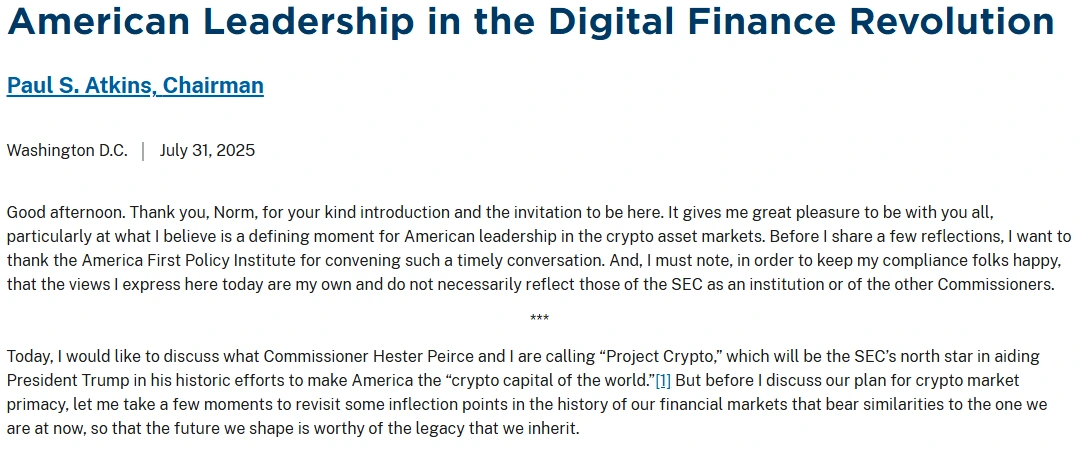 Paul Atkins Project Crypto