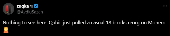 Qubic 18 Blocks Reorg Monero