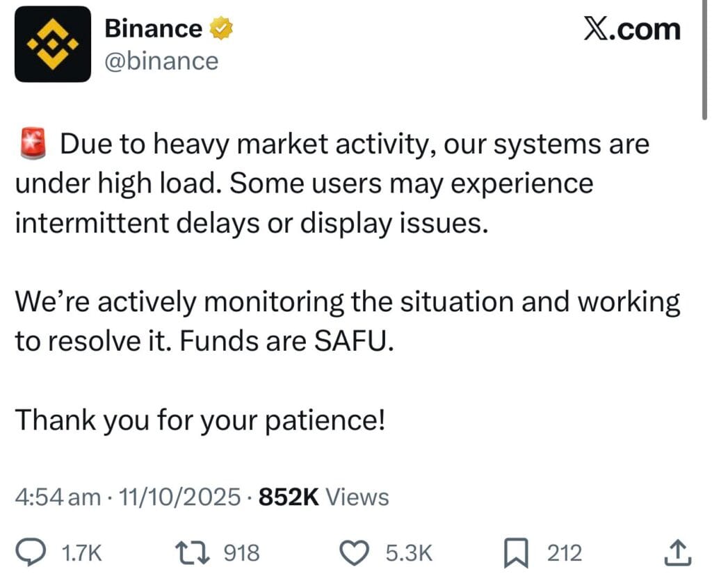 Binance Display Error