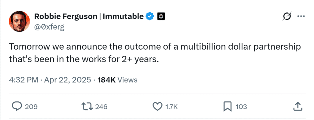 Immutable Ubisoft Partnership