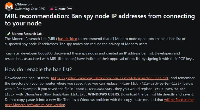 Monero Ban Proposal