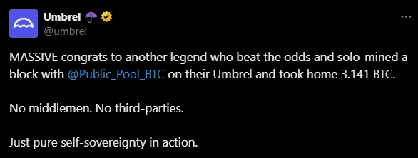 Umbrel Solo Bitcoin Miner