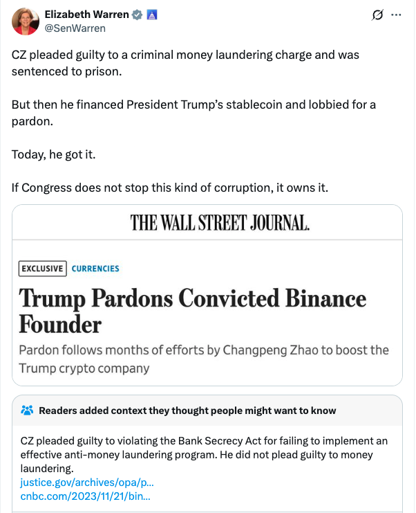 Elizabeth Warren CZ Pardon
